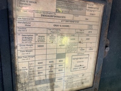 Lot 39 - 2019 Gray & Adams Curtainside Fridge Tailer